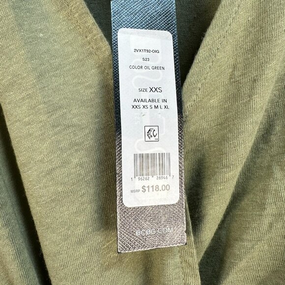 BCBGMAXAZRIA Women's Relaxed Linen Knot‎ Front Wrap V Neck Top, Size XXS, Green - Picture 7 of 12